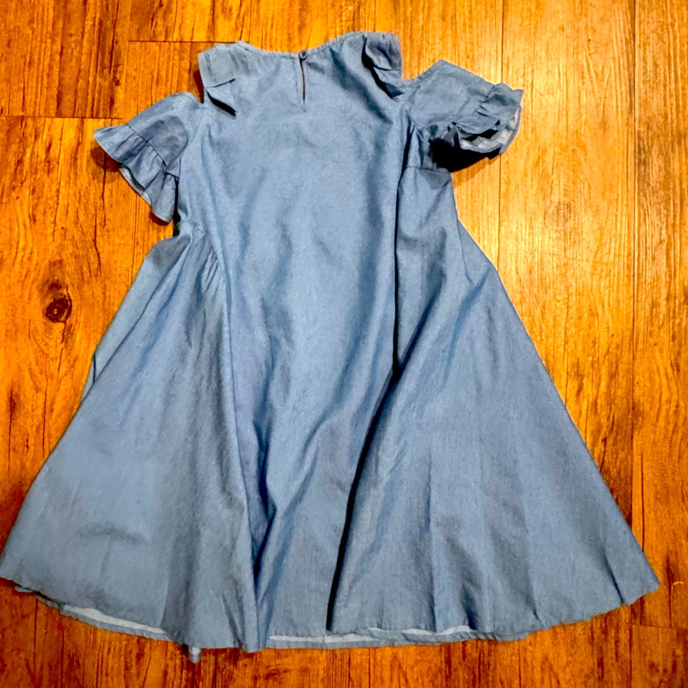 Girl’s Mini Molly Denim Cold Shoulder Dress with Ruffle sleeve - Size 8/10